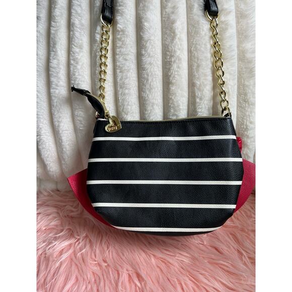 Betsey Johnson Striped Crossbody with Red Bow & Chain Strap - Picture 2 of 6